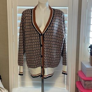 SHEIN Brown and Cream Patterned Cardigan
